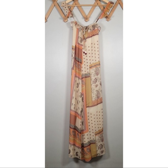 Zara Midi Boho Ruffle Orange and Mustard Patch Print Dress - Picture 4 of 6